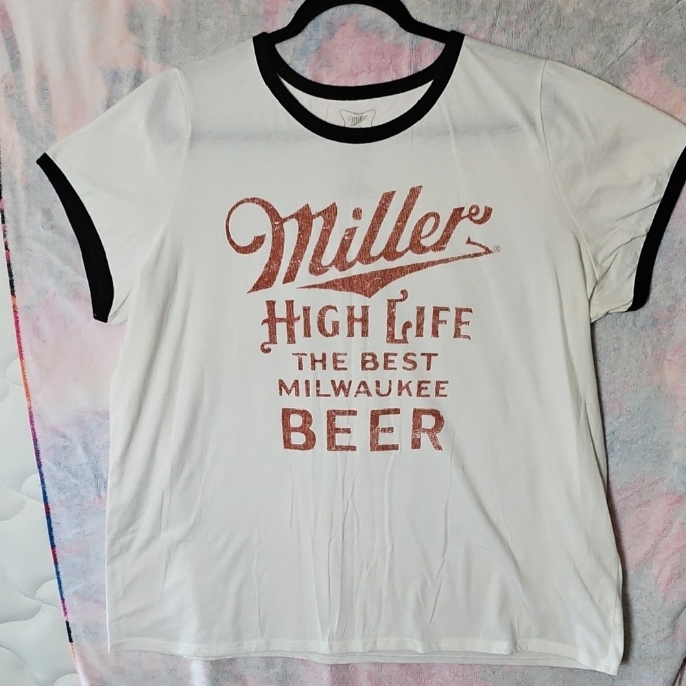 Torrid White and Black Miller Highlife Graphic Tee